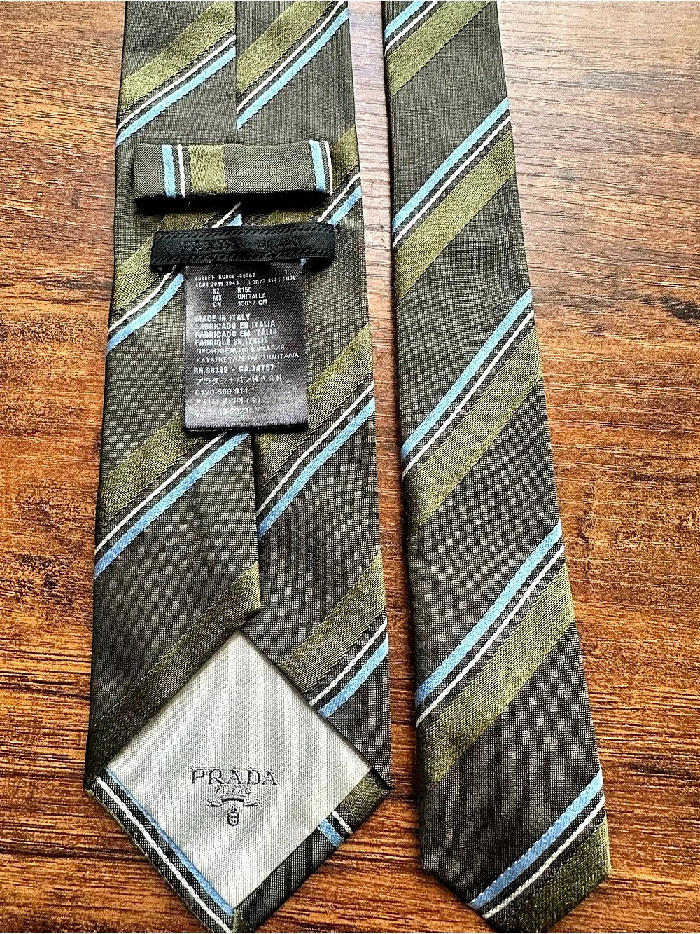 Prada Men's Striped Silk Tie in Green & Black